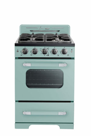 Classic Retro 24 in. 2.9 cu. ft. Retro Gas Range with Convection Oven in Ocean Mist Turquoise