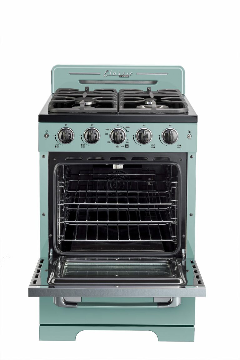 Cuisinière à gaz Classic Rétro avec four à convection, 24 po, 2,9 pi3, Ocean Mist Turquoise