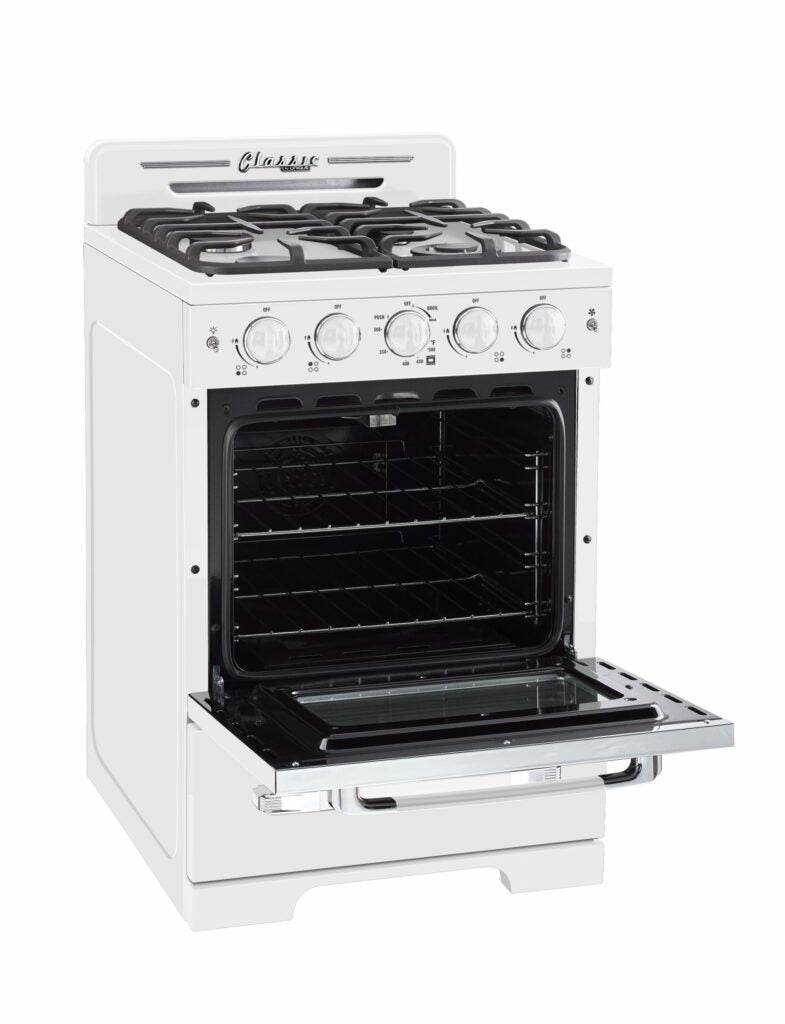 Cuisinière à gaz Classic Rétro avec four à convection, 24 po, 2,9 pi3, Marshmallow White