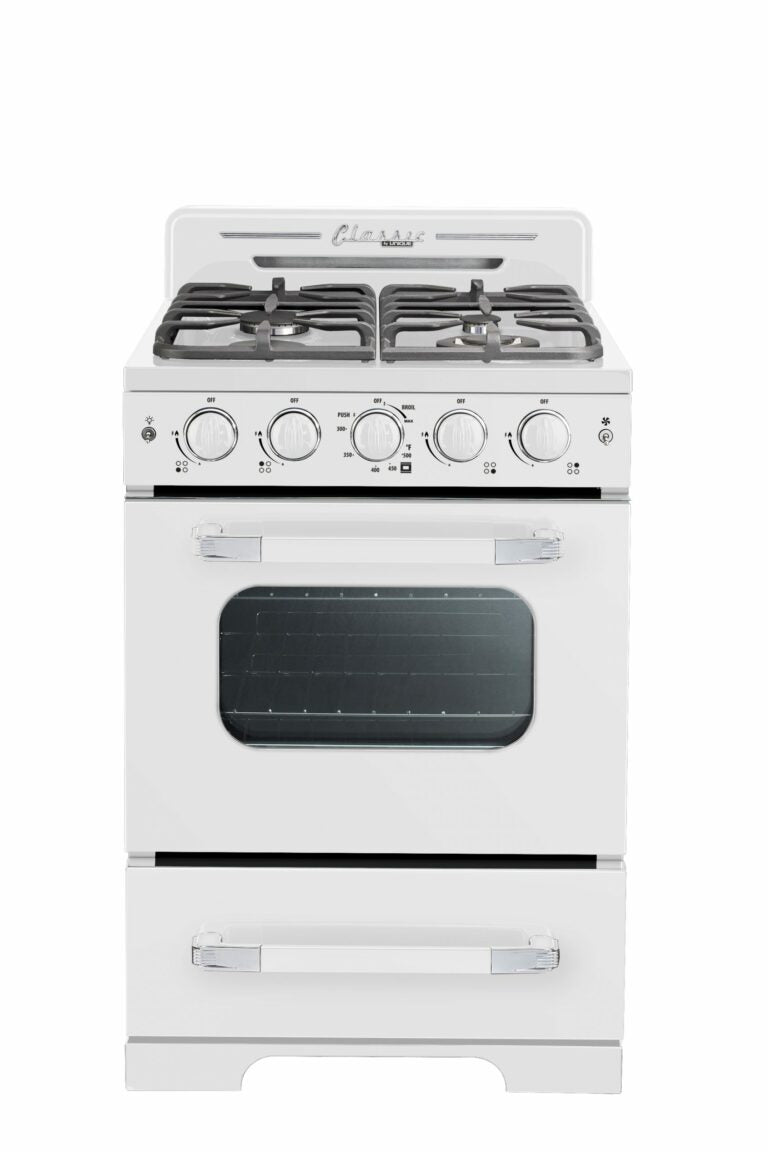 Cuisinière à gaz Classic Rétro avec four à convection, 24 po, 2,9 pi3, Marshmallow White