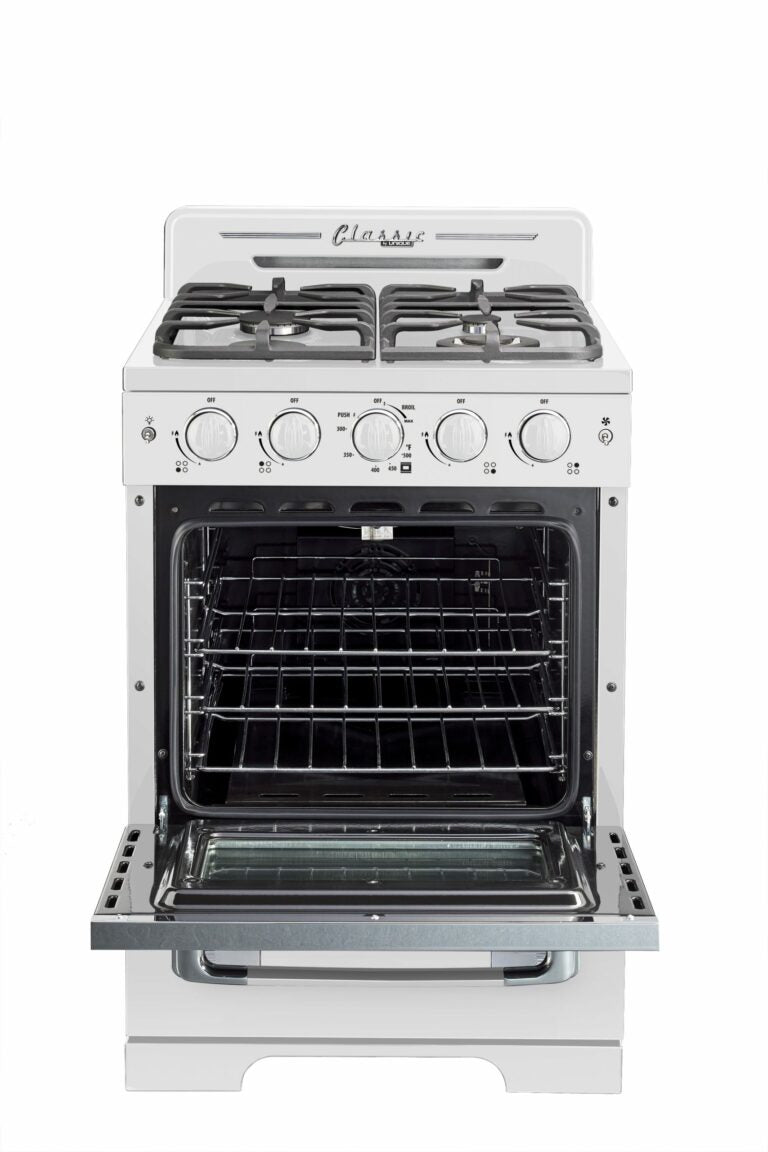 Cuisinière à gaz Classic Rétro avec four à convection, 24 po, 2,9 pi3, Marshmallow White