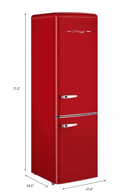 Classic Retro 21.6 in. 8.7 cu. ft. Retro Bottom Freezer Refrigerator in Candy Red, ENERGY STAR