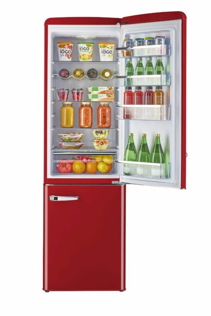 Classic Retro 21.6 in. 8.7 cu. ft. Retro Bottom Freezer Refrigerator in Candy Red, ENERGY STAR