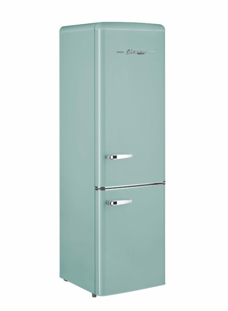 Classic Retro 21.6 in. 8.7 cu. ft. Retro Bottom Freezer Refrigerator in Ocean Mist Turquoise, ENERGY STAR