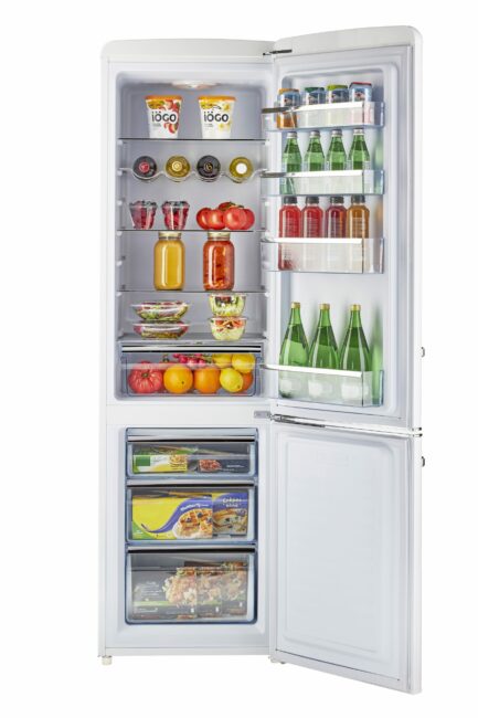 Classic Retro 21.6 in. 8.7 cu. ft. Retro Bottom Freezer Refrigerator in Marshmallow White, ENERGY STAR