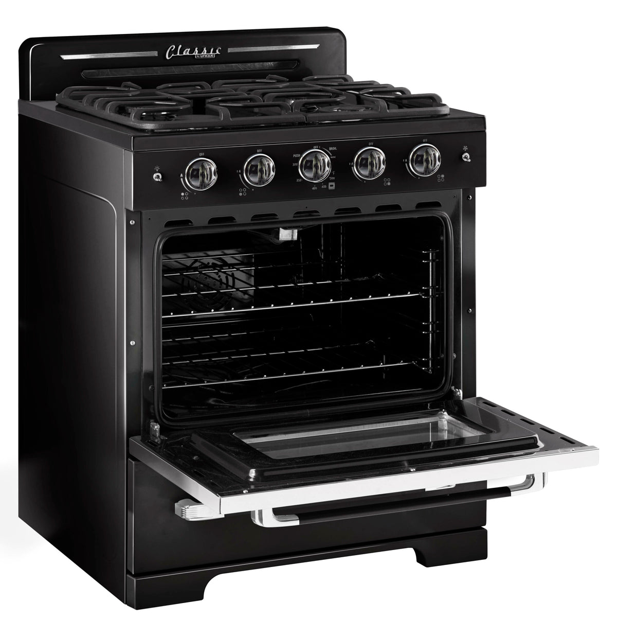 Cuisinière à gaz Classic Rétro avec four à convection, 30 po, 3,9 pi3, Midnight Black