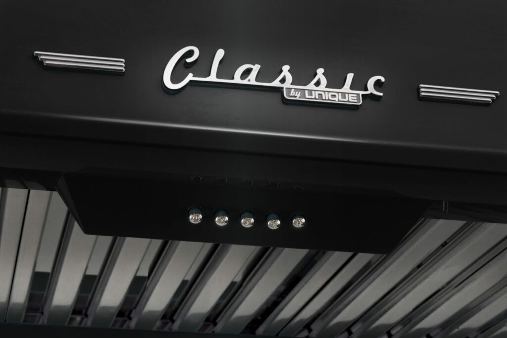 Classic Retro 24-inch 500 CFM Ducted Under Cabinet Range Hood with LED Lighting in Midnight Black