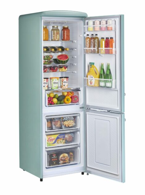 Classic Retro 23.6 in 11.7 cu. ft. Frost Free Retro Bottom Freezer Refrigerator in Ocean Mist Turqoise, ENERGY STAR