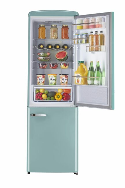 Classic Retro 23.6 in 11.7 cu. ft. Frost Free Retro Bottom Freezer Refrigerator in Ocean Mist Turqoise, ENERGY STAR
