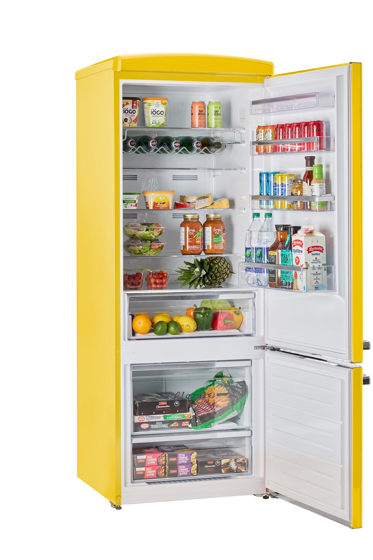 Unique 455L Canary Yellow Bottom Mount Refrigerator