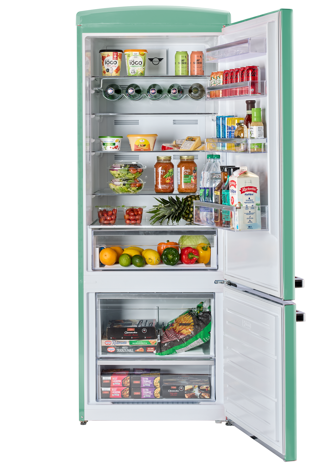 Unique 455L Ocean Mist Turquoise Bottom Mount Refrigerator
