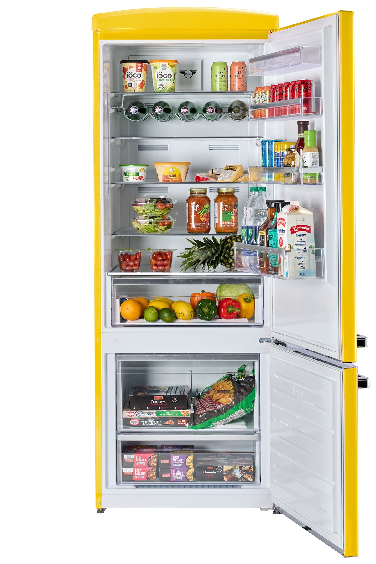 Unique 455L Canary Yellow Bottom Mount Refrigerator