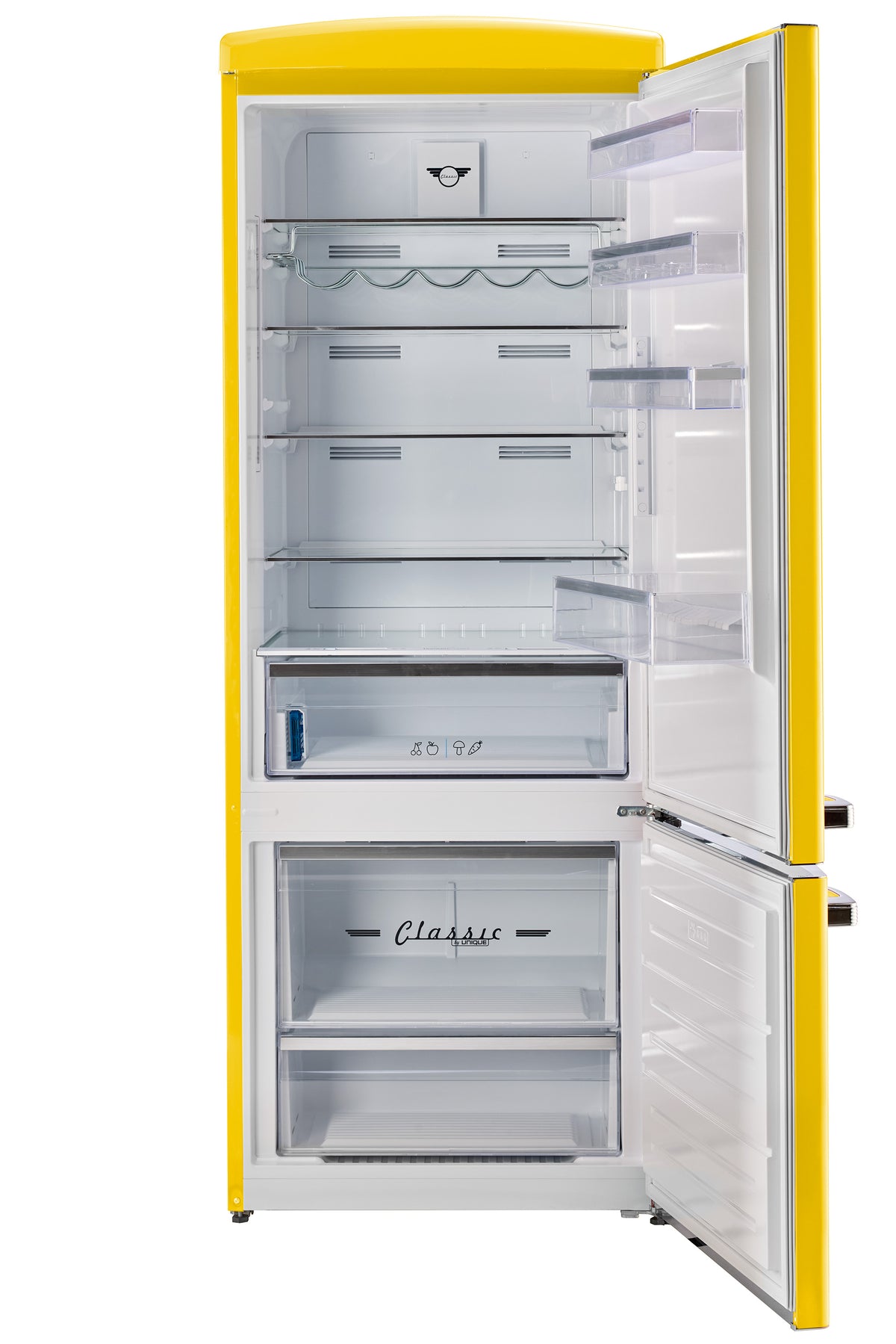 Unique 455L Canary Yellow Bottom Mount Refrigerator