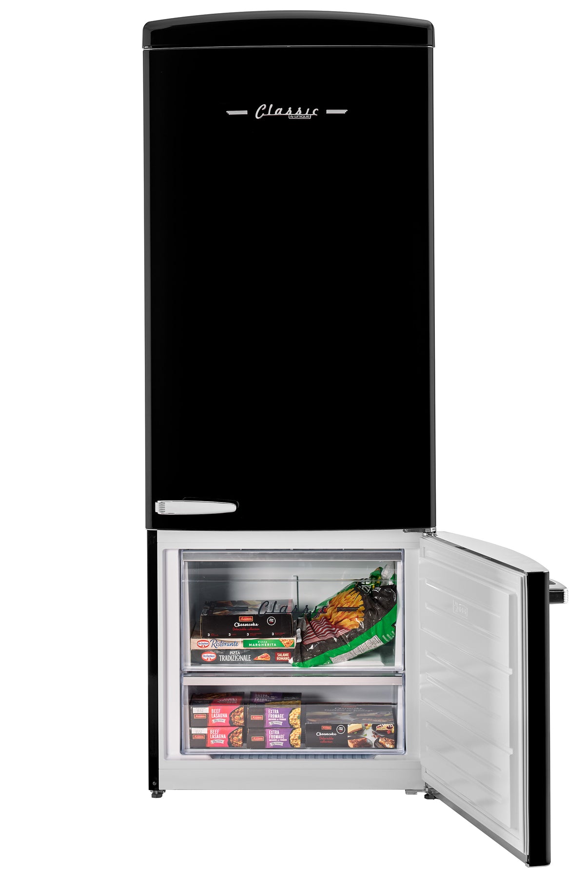 Unique 455L Midnight Black Bottom Mount Refrigerator