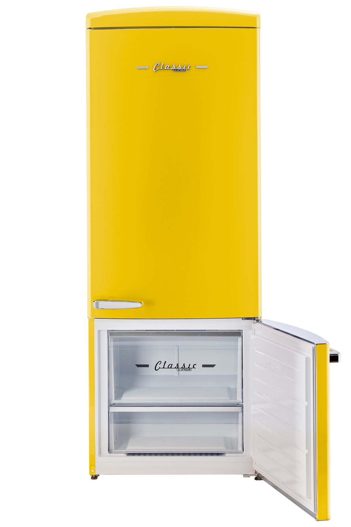 Unique 455L Canary Yellow Bottom Mount Refrigerator