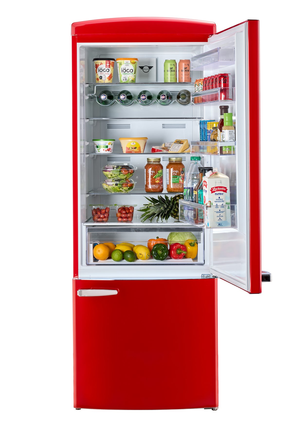 Unique 455L Candy Apple Red Bottom Mount Refrigerator