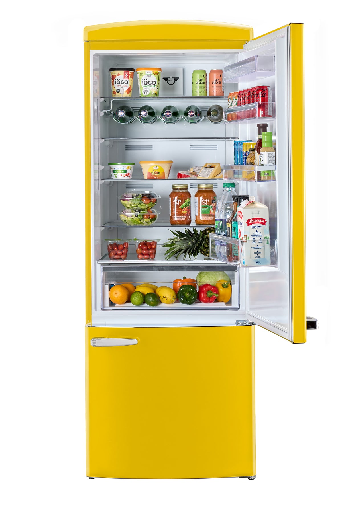 Unique 455L Canary Yellow Bottom Mount Refrigerator