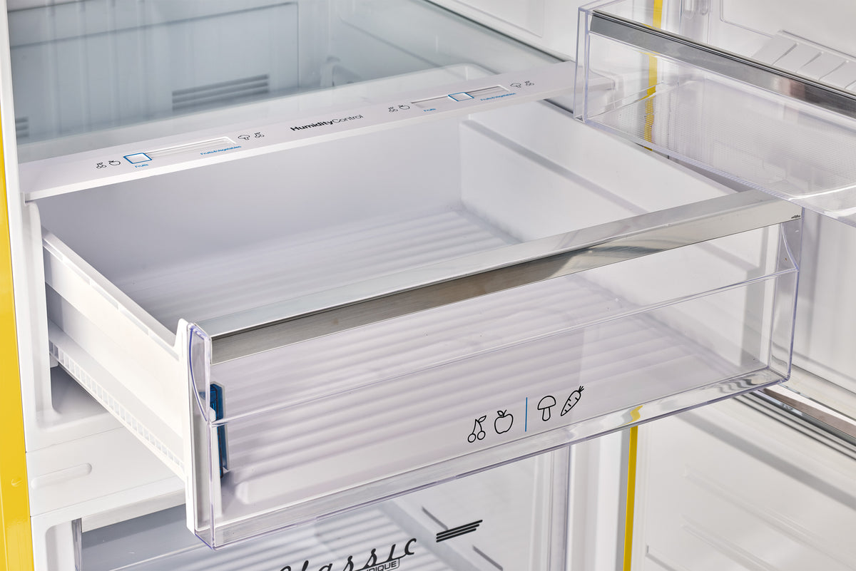 Unique 455L Canary Yellow Bottom Mount Refrigerator
