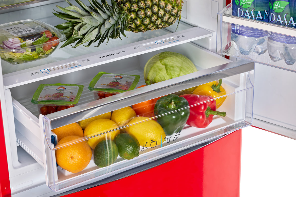 Unique 455L Candy Apple Red Bottom Mount Refrigerator