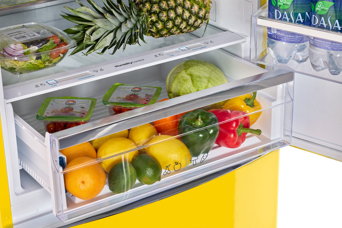 Unique 455L Canary Yellow Bottom Mount Refrigerator