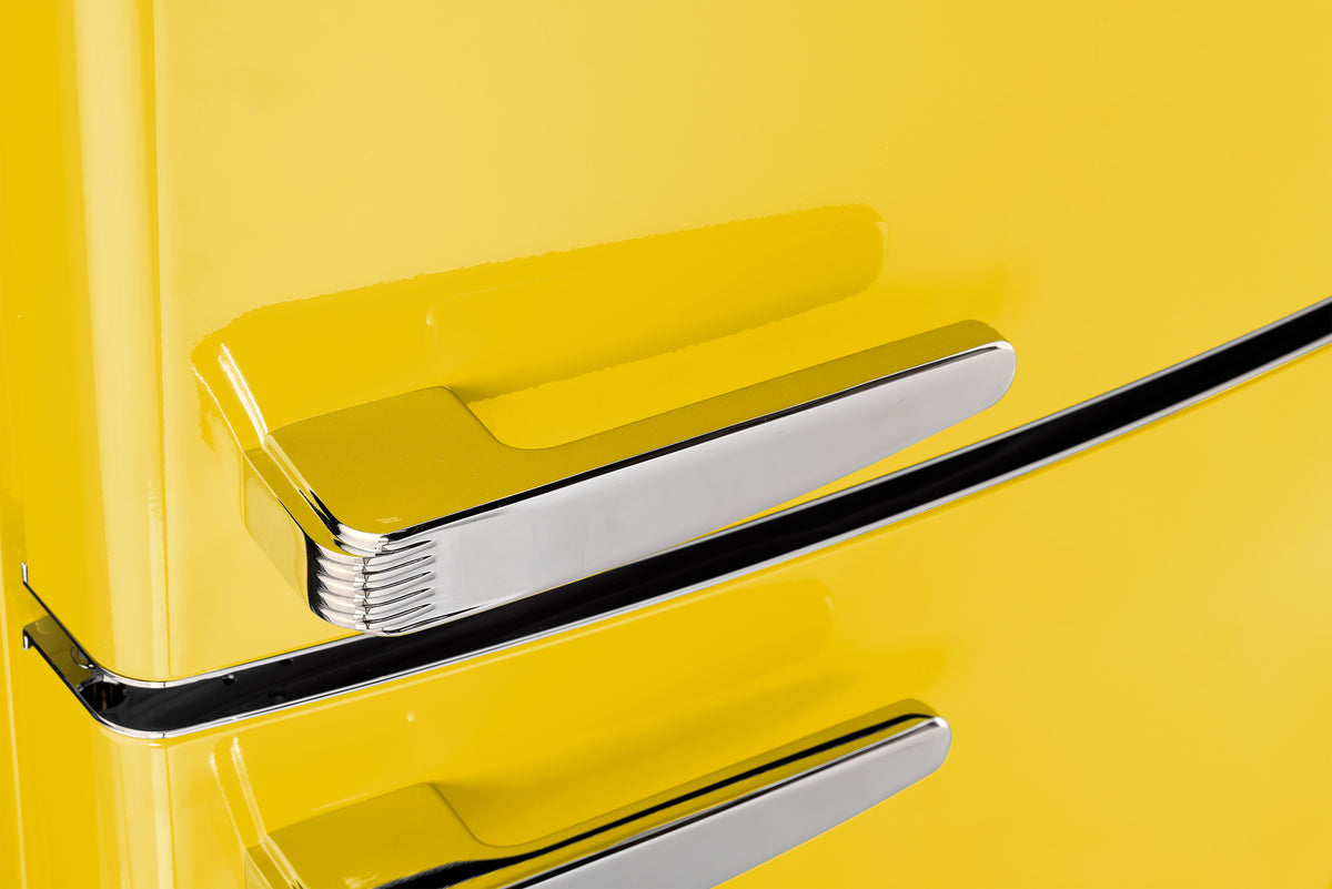 Unique 455L Canary Yellow Bottom Mount Refrigerator
