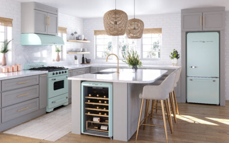 Classic Retro 30 in 17.7 cu. ft. Frost Free Retro Bottom Freezer Refrigerator in Summer Mint Green ENERGY STAR