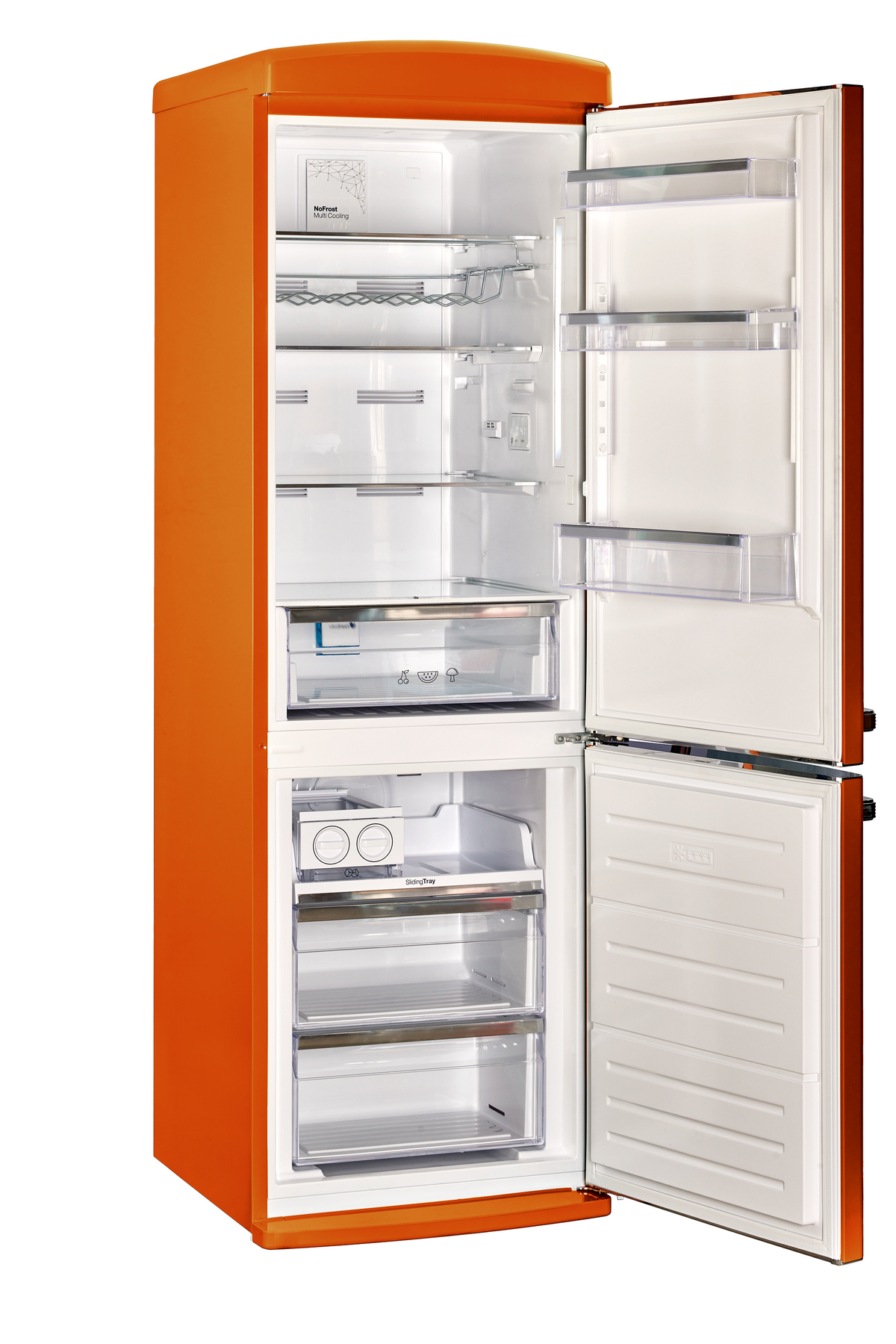 Unique 340Litre Creamsicle Orange Bottom Mount Refrigerator