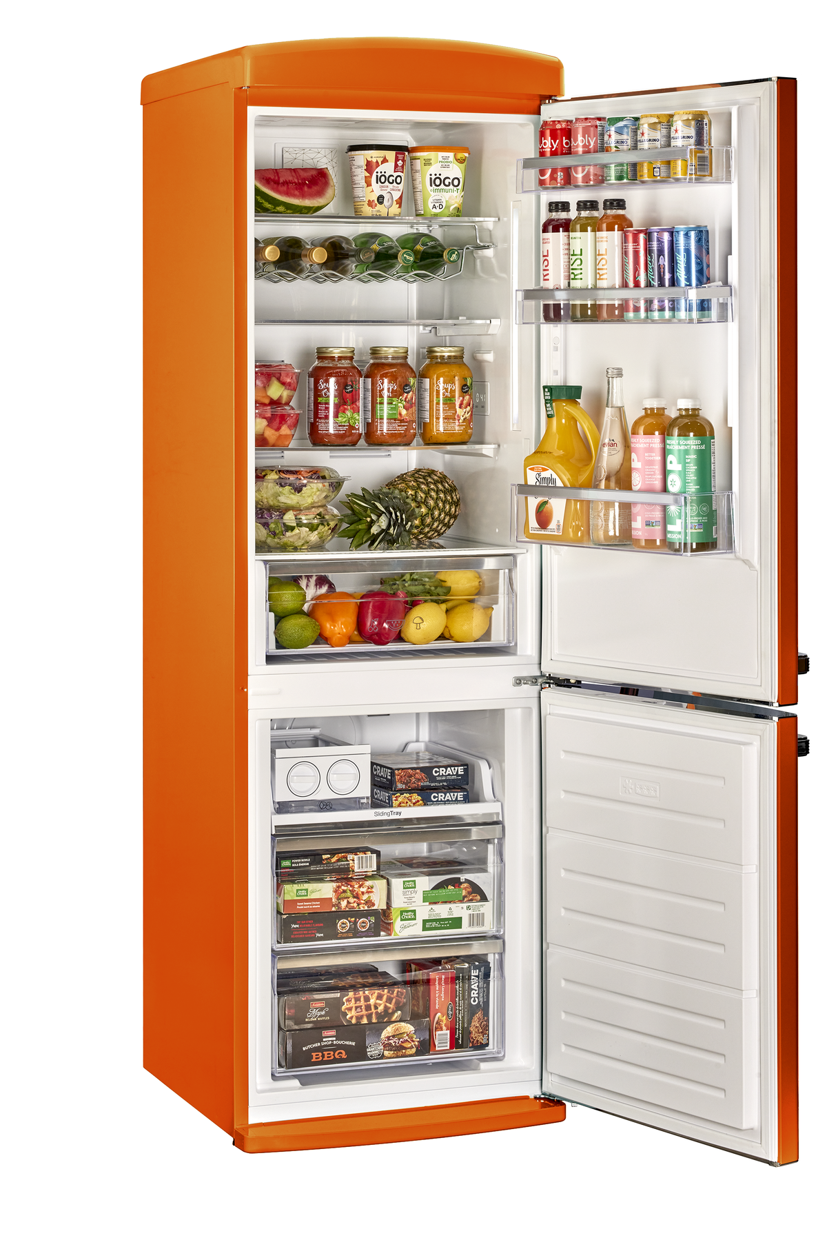 Unique 340Litre Creamsicle Orange Bottom Mount Refrigerator