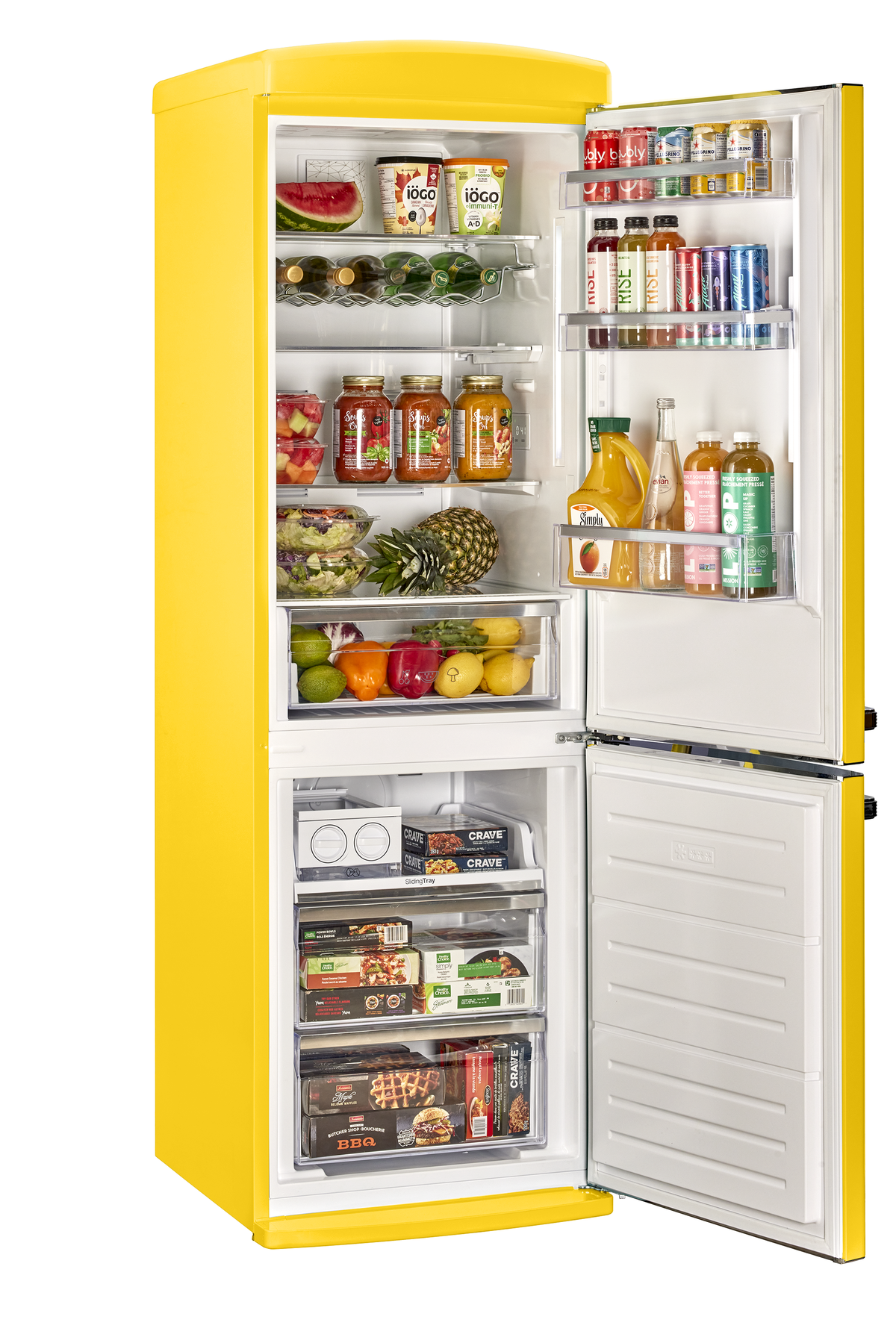 Classic Retro 23.8 in 11.7 cu. ft. Frost Free Retro Bottom Freezer Refrigerator in Canary Yellow, ENERGY STAR