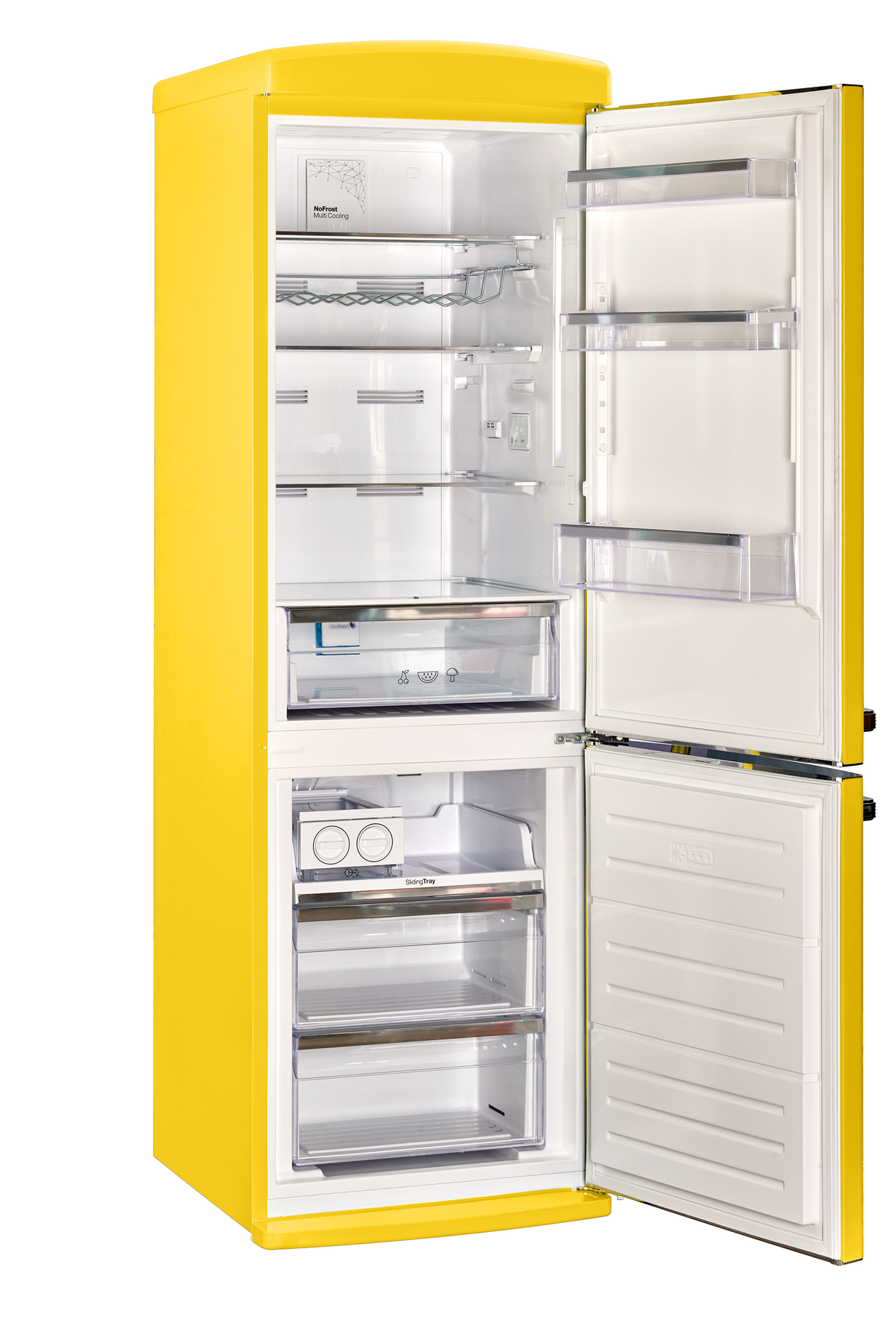 Classic Retro 23.8 in 11.7 cu. ft. Frost Free Retro Bottom Freezer Refrigerator in Yellow, ENERGY STAR