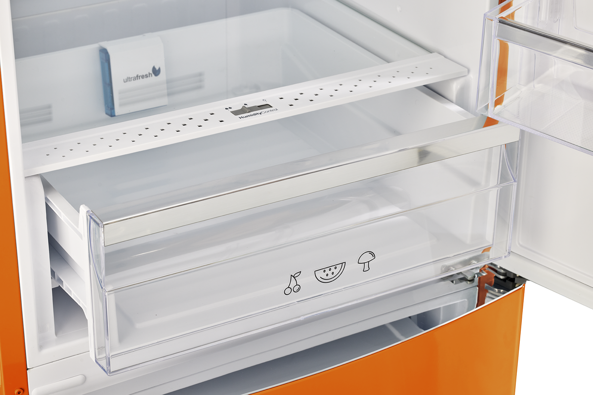 Unique 340Litre Creamsicle Orange Bottom Mount Refrigerator