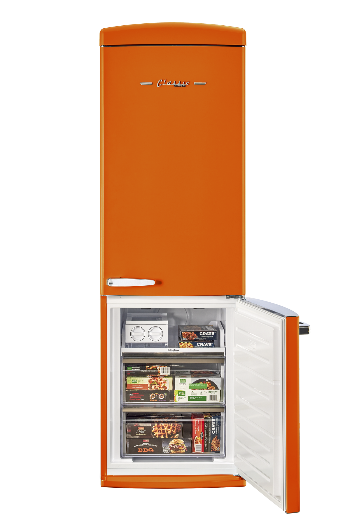 Unique 340Litre Creamsicle Orange Bottom Mount Refrigerator