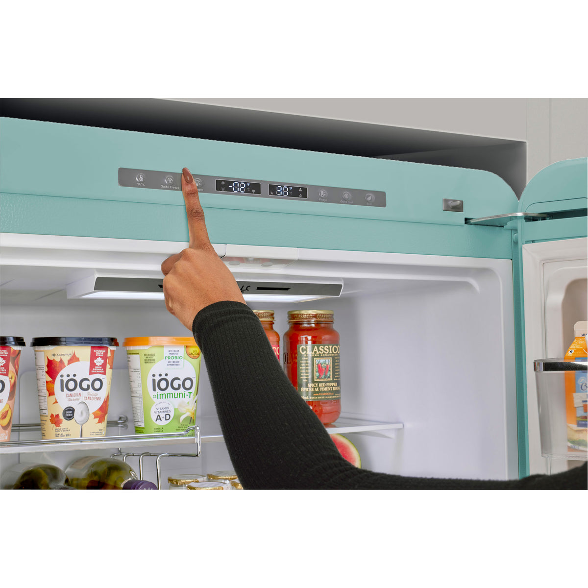 Classic Retro 30 in 17.7 cu. ft. Frost Free Retro Bottom Freezer Refrigerator in Ocean Mist Turquoise, ENERGY STAR