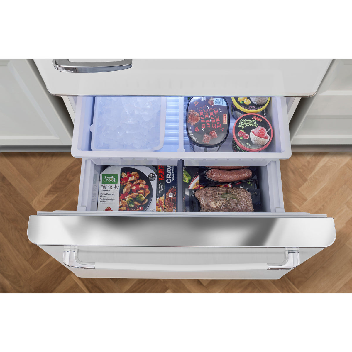 Classic Retro 30 in 17.7 cu. ft. Frost Free Retro Bottom Freezer Refrigerator in Marshmallow White, ENERGY STAR