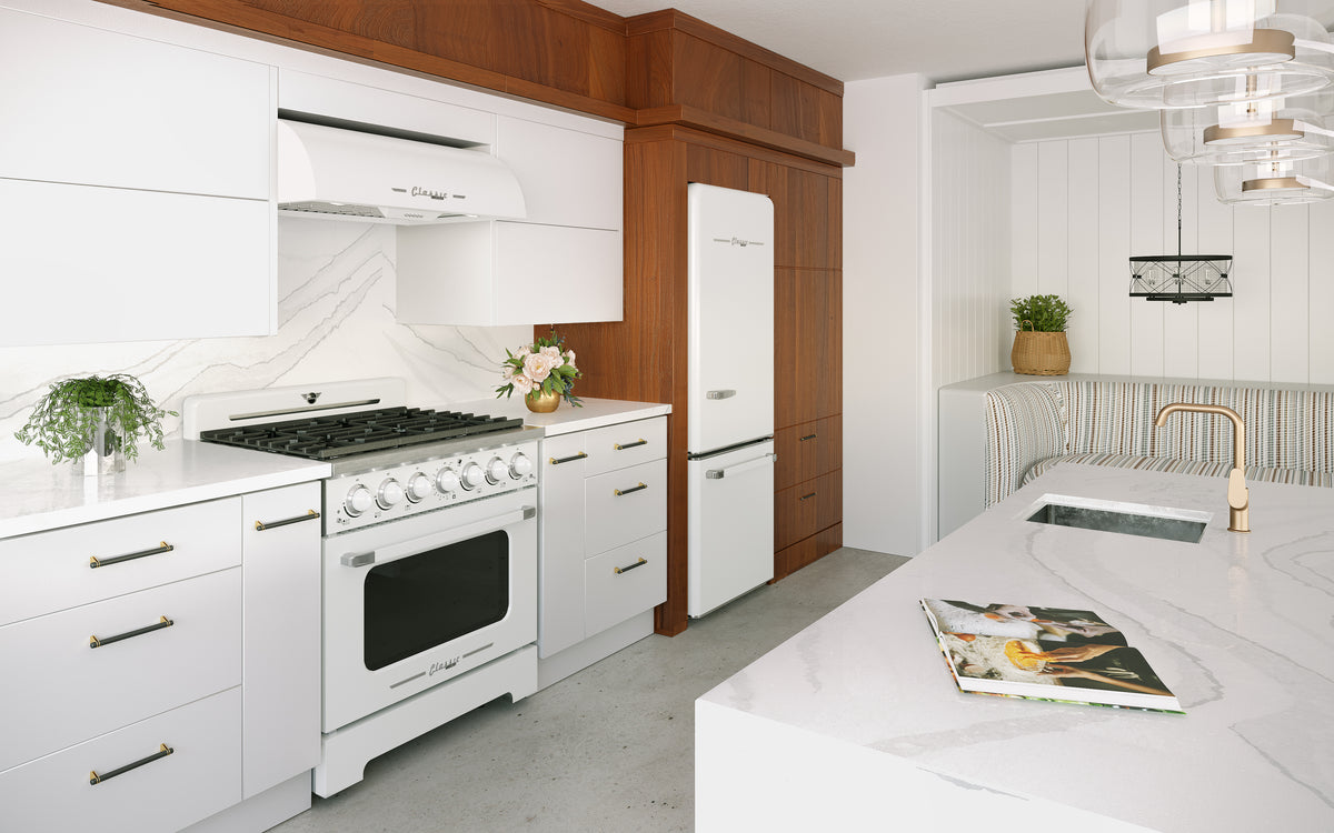Classic Retro 30 in 17.7 cu. ft. Frost Free Retro Bottom Freezer Refrigerator in Marshmallow White, ENERGY STAR