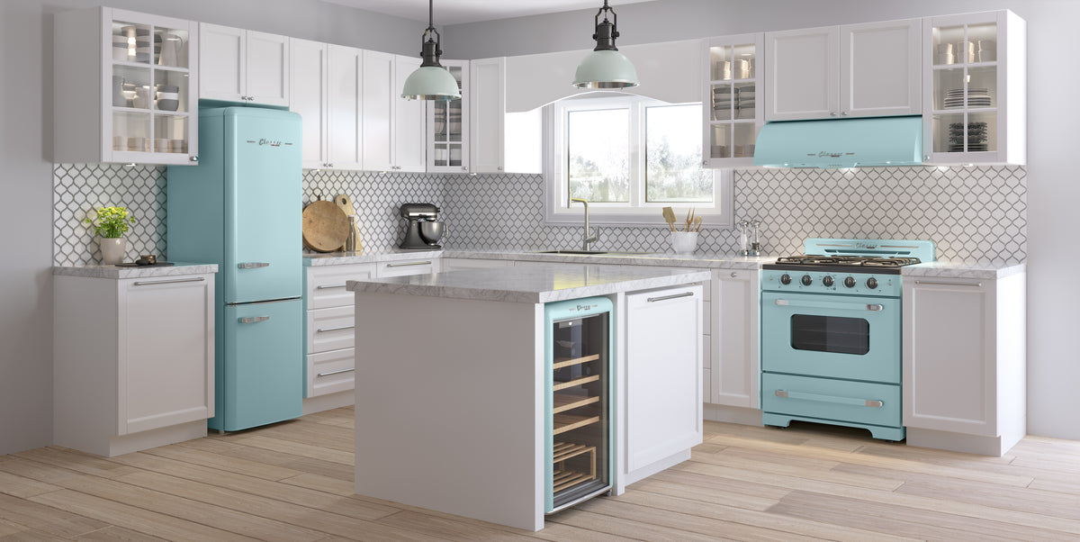 Classic Retro 30 -inch Free-Standing Gas Range with Convection Oven in Ocean Mist Turquoise