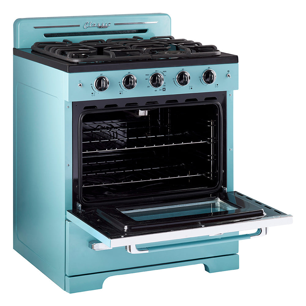 Classic Retro 30 -inch Free-Standing Gas Range with Convection Oven in Ocean Mist Turquoise