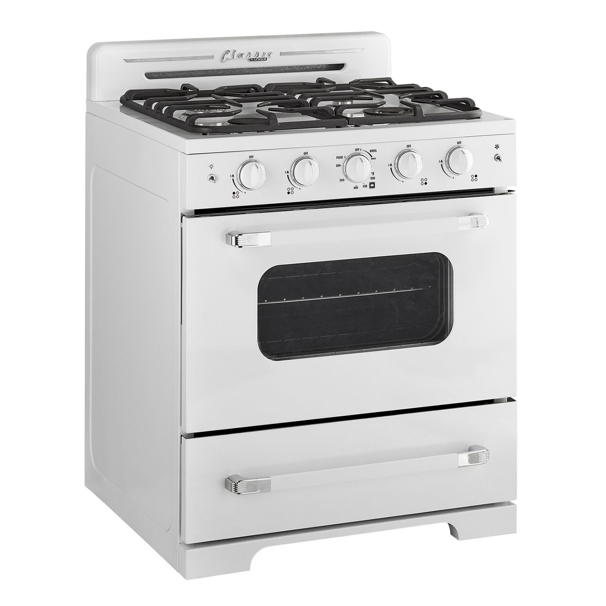 Classic Retro 30 -inch Free-Standing Gas Range with Convection Oven in Marshmallow White