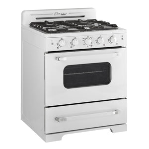 Classic Retro 30 -inch Free-Standing Gas Range with Convection Oven in Marshmallow White
