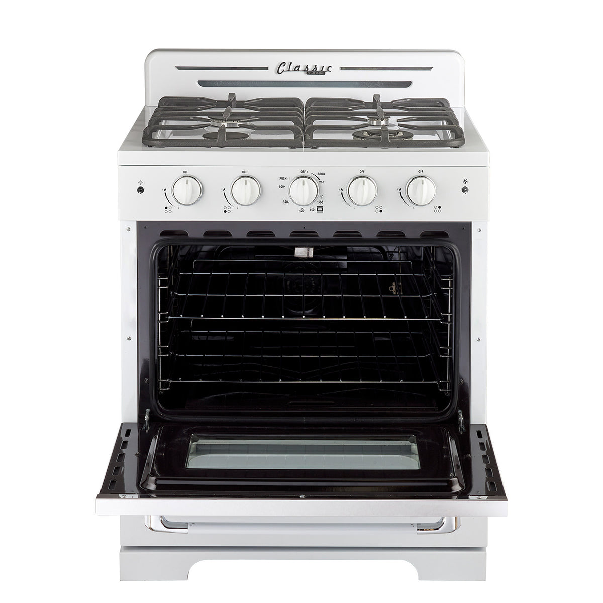 Classic Retro 30 -inch Free-Standing Gas Range with Convection Oven in Marshmallow White