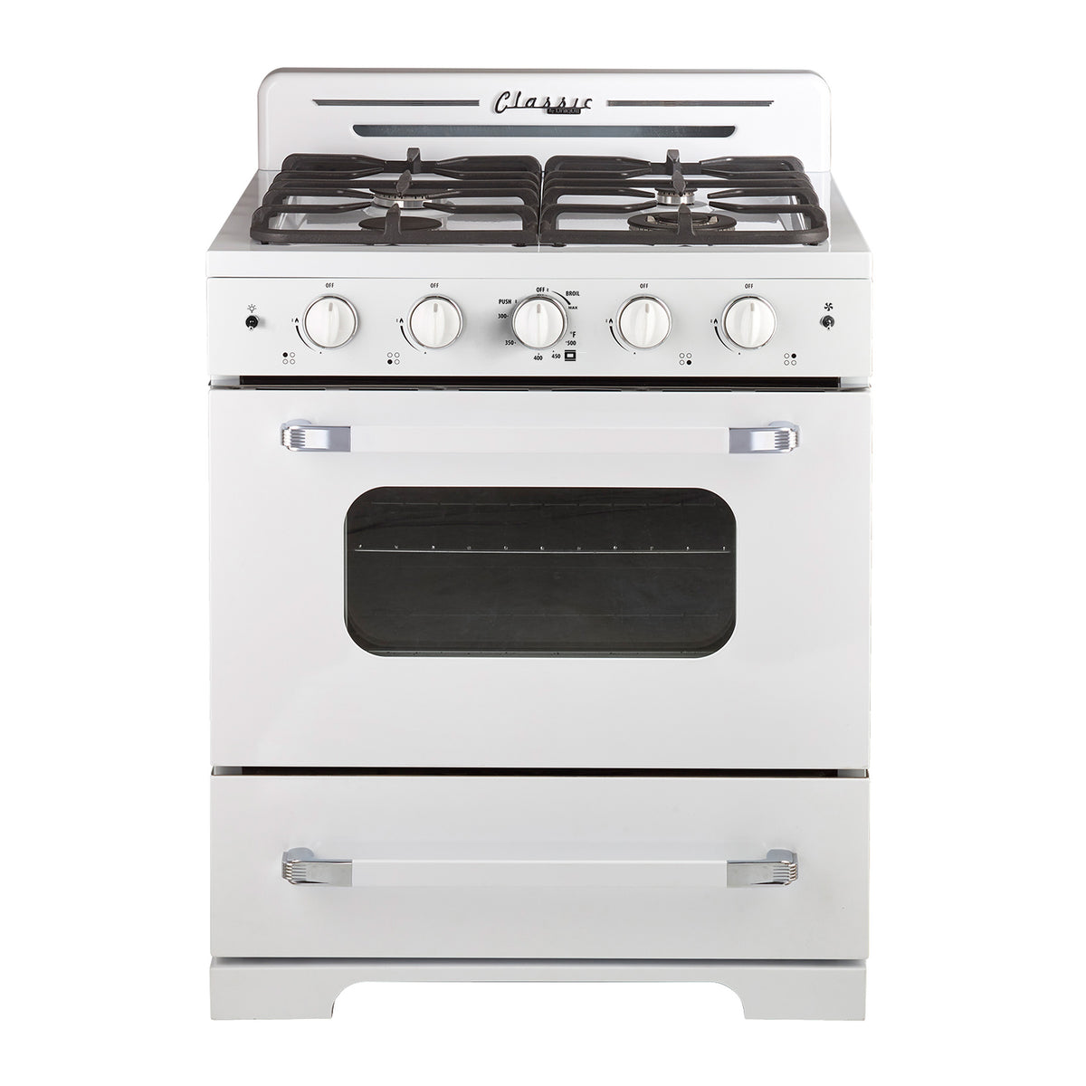 Classic Retro 30 -inch Free-Standing Gas Range with Convection Oven in Marshmallow White