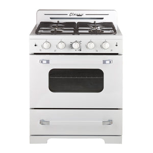 Classic Retro 30 -inch Free-Standing Gas Range with Convection Oven in Marshmallow White