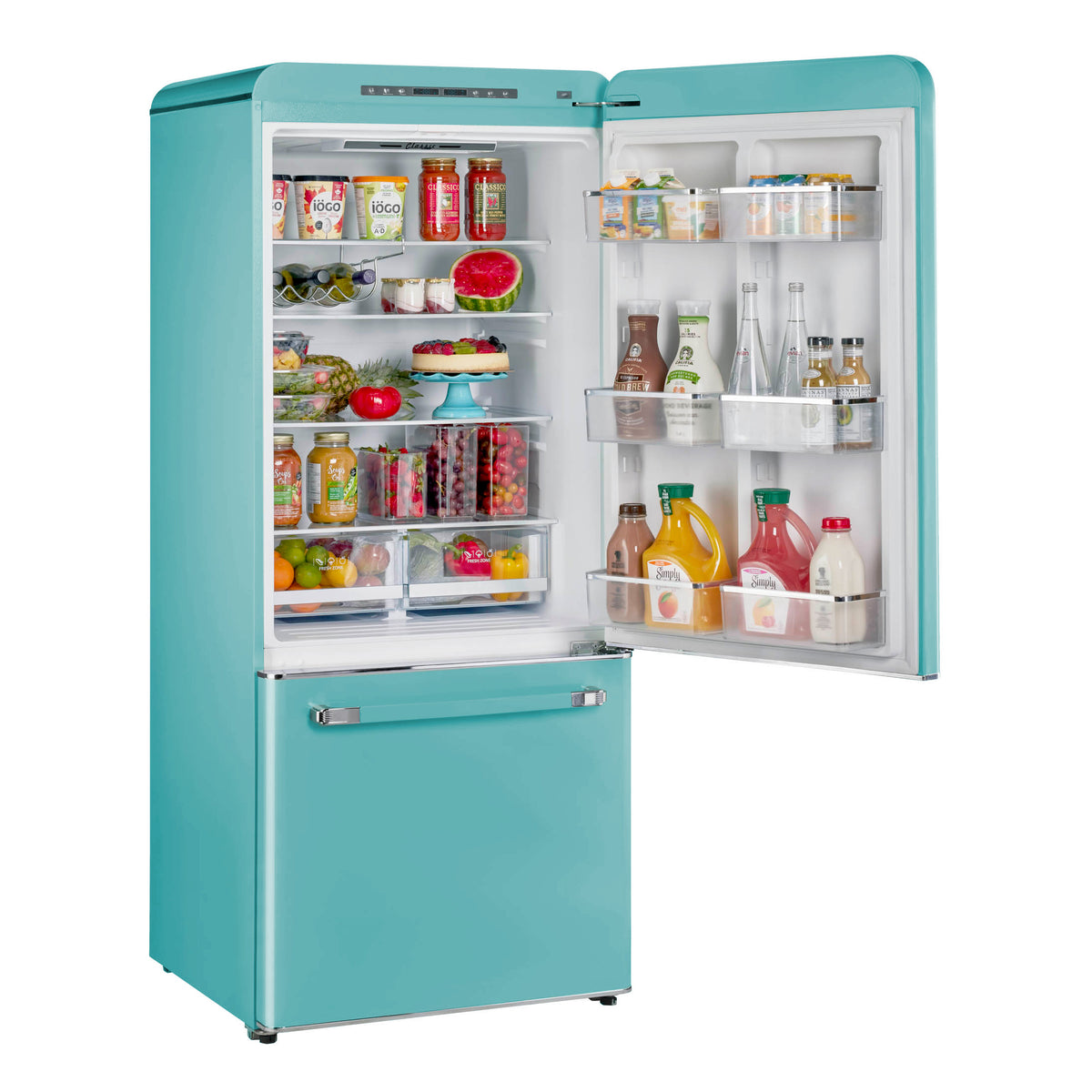 Classic Retro 30 in 17.7 cu. ft. Frost Free Retro Bottom Freezer Refrigerator in Ocean Mist Turquoise, ENERGY STAR