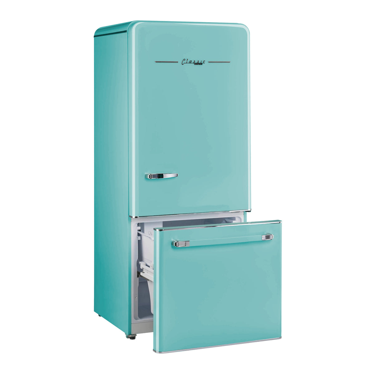 Classic Retro 30 in 17.7 cu. ft. Frost Free Retro Bottom Freezer Refrigerator in Ocean Mist Turquoise, ENERGY STAR