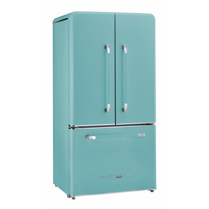 Classic Retro 36-inch 21.4 cu. ft. Frost Free French Door Counter Depth Refrigerator with Built-In Ice Maker in Ocean Mist Turquoise, ENERGY STAR®