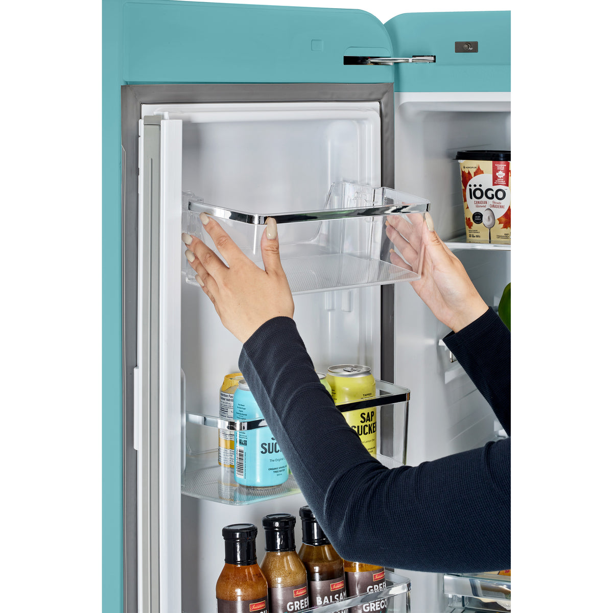 Classic Retro 36-inch 21.4 cu. ft. Frost Free French Door Counter Depth Refrigerator with Built-In Ice Maker in Ocean Mist Turquoise, ENERGY STAR®
