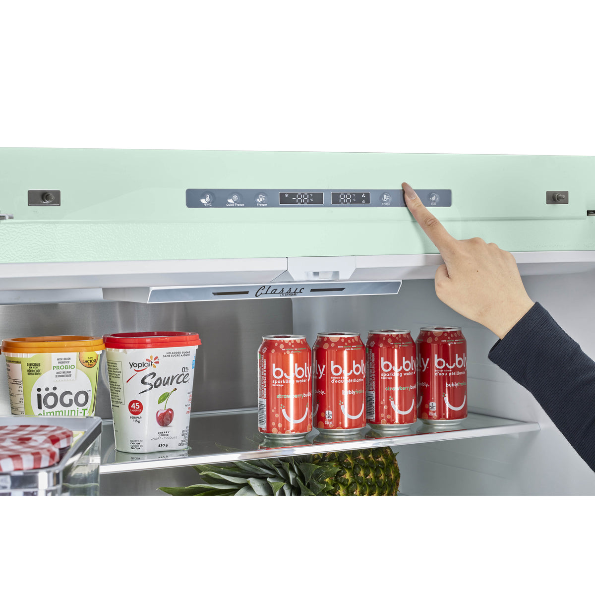 Classic Retro 36-inch 21.4 cu. ft. Frost Free French Door Counter Depth Refrigerator with Built-In Ice Maker in Summer Mint Green, ENERGY STAR®