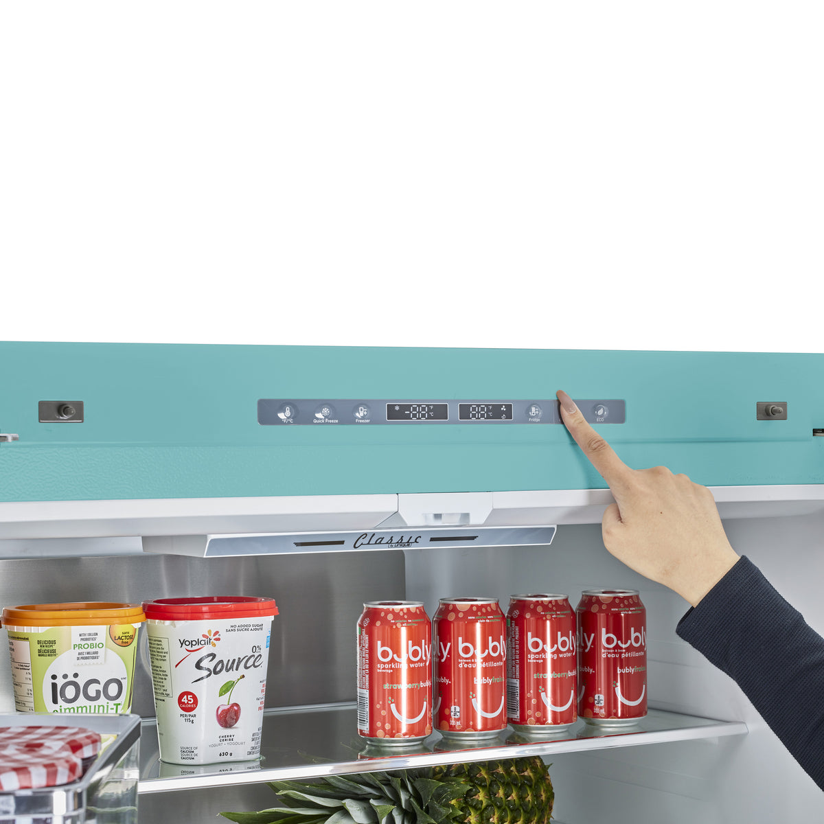 Classic Retro 36-inch 21.4 cu. ft. Frost Free French Door Counter Depth Refrigerator with Built-In Ice Maker in Ocean Mist Turquoise, ENERGY STAR®