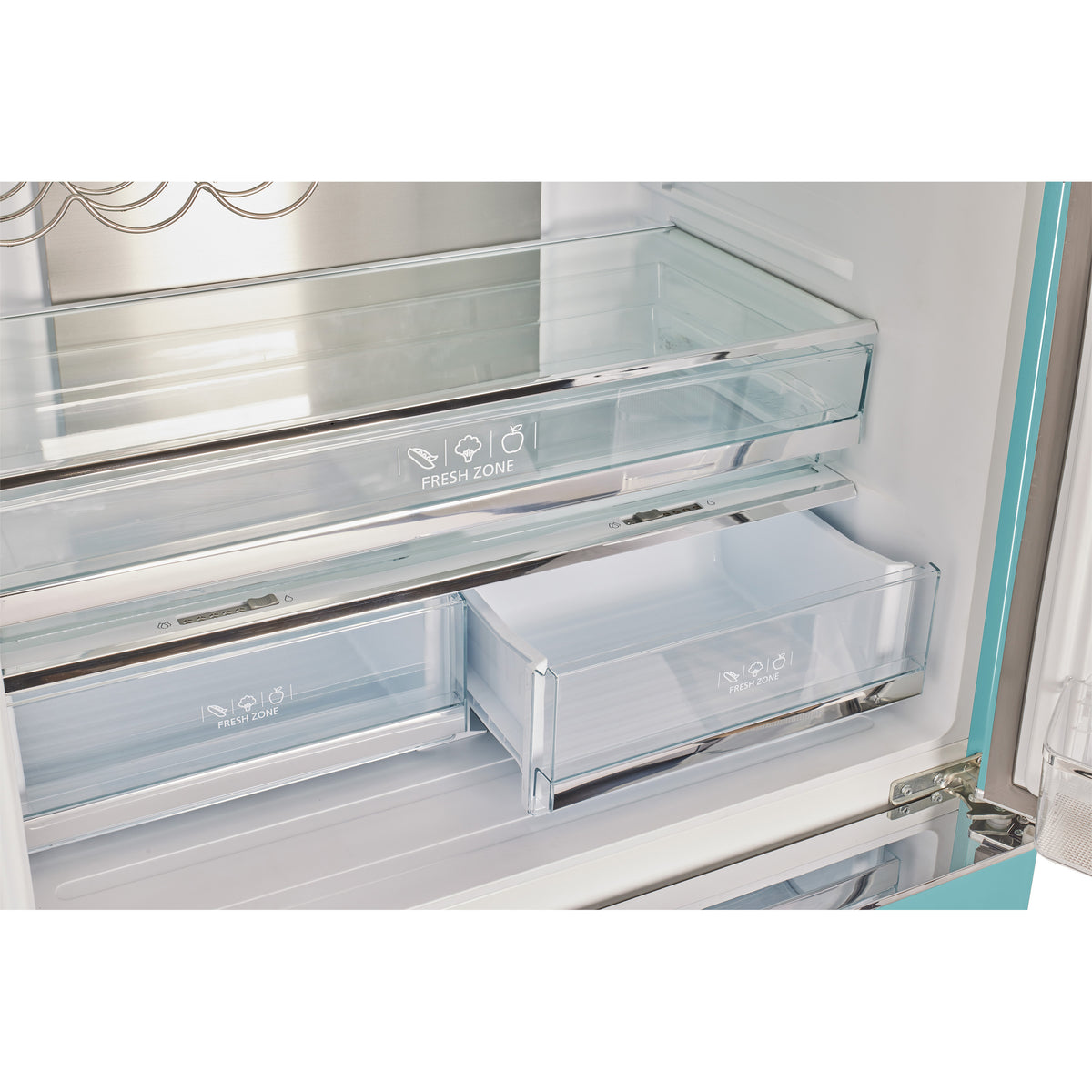 Classic Retro 36-inch 21.4 cu. ft. Frost Free French Door Counter Depth Refrigerator with Built-In Ice Maker in Ocean Mist Turquoise, ENERGY STAR®