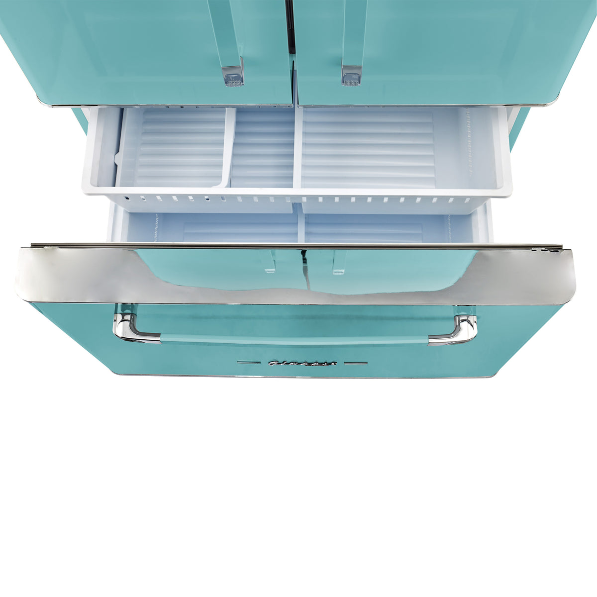 Classic Retro 36-inch 21.4 cu. ft. Frost Free French Door Counter Depth Refrigerator with Built-In Ice Maker in Ocean Mist Turquoise, ENERGY STAR®